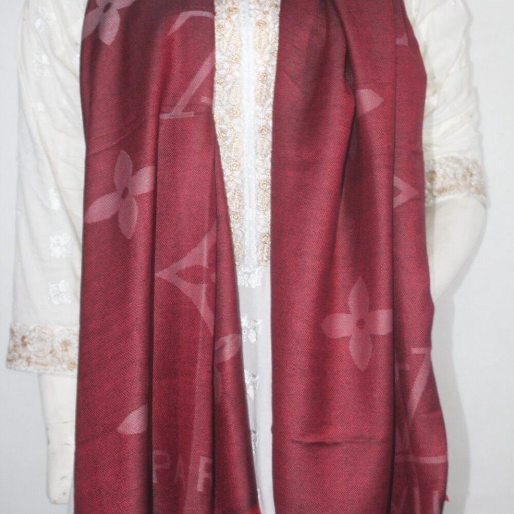 Authentic Louis Vuitton Wrap Scarf 60% Wool 40% Acrylic Stole Shawl Maroon Used. - Picture 8 of 10